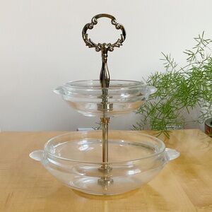 Walther Glas 2-Tier Crystal Tidbit Tray – Clear & Frosted Leaves Vintage
